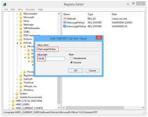 configure Size limit of pst