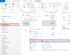 Restore Deleted items in Outlook