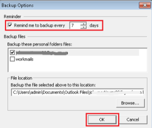 set reminder for backup