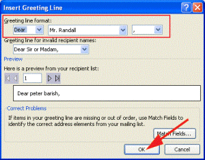 Insert Greeting line