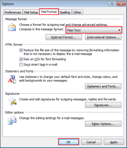 choose a format for outgoing mail 