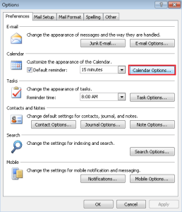 Calendar options