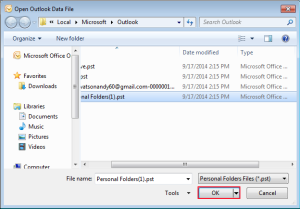 outlook 2007 open dialog box